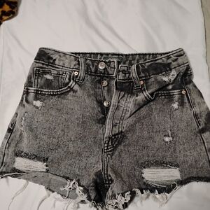 wild fable Distressed High-Waist Denim Shorts - Gray